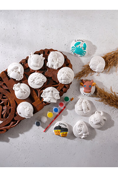 X ATÖLYE 12 adet Burç taşı ,astroloji boyama taşı, önlük hediyeli etkinlik ta...