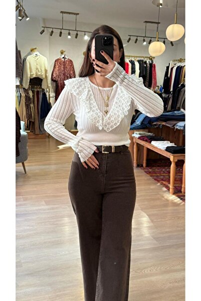 EYYE BUTİK Kemerli Paça Kesimli Kot Pantolon Acı Kahve