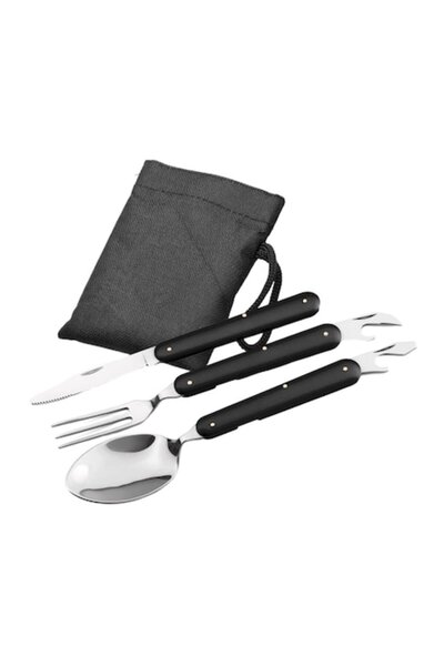 dalimag Set of 3 folding cutlery: spoon, fork, knife, Dalimag, stainless steel, 17 cm, black, case