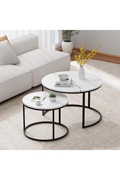 Twinkle Mart Round Nesting Coffee Table Set of 2 - Black & White