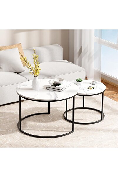 Twinkle Mart Round Marble Nesting Coffee Table Set of 2