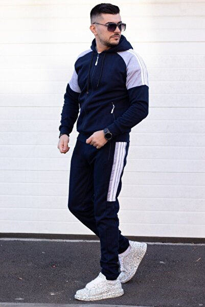 EXCLUSIVE STYLE Men's cotton tracksuit - Half DG Navy / Light grey