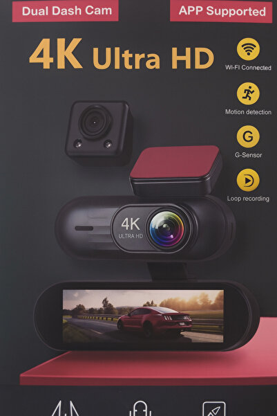 4K Ultra HD Çift Kameralı Araç Kamerası | GPS Destekli, G Sensörlü, Çarpışma Algılama, Park Modu, Dö