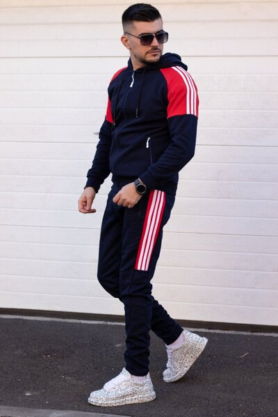 EXCLUSIVE STYLE Men's cotton tracksuit - Half DG Navy / Red