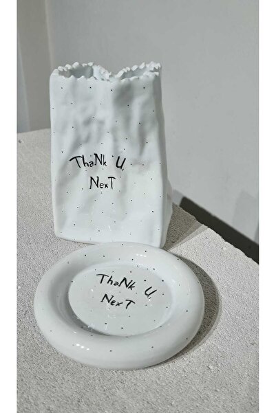 ÖZLEMKAYMAZ طقم حامل ملاعق مزدوج من السيراميك والورق بتصميم THANK U NEXT مقاس...