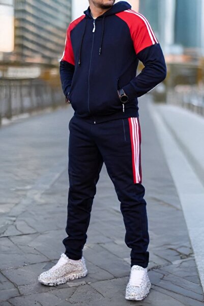EXCLUSIVE STYLE Men's cotton tracksuit - Half DG Navy / Red