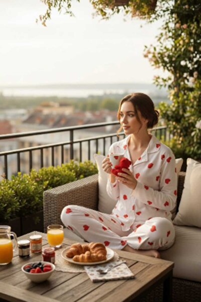 NiCe İç Giyim Вирусен червен сърце мек удобен модел вискозен плат пижама комп...