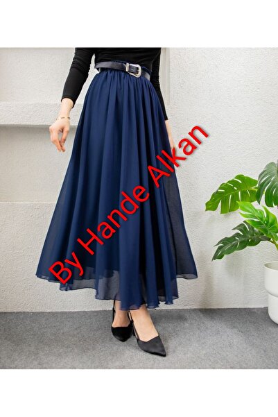 By Hande Alkan Women's Plus Size Elastic Casual Chiffon Skirt