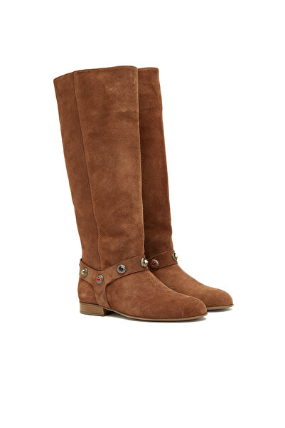 Dıvarese Taba Taşlı Kadın Deri Çizme