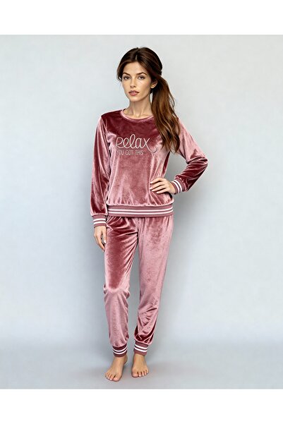 MAY Underwear Imported French Velvet Elastic Cuff Long Sleeve Embroidered Women's Pajama Set