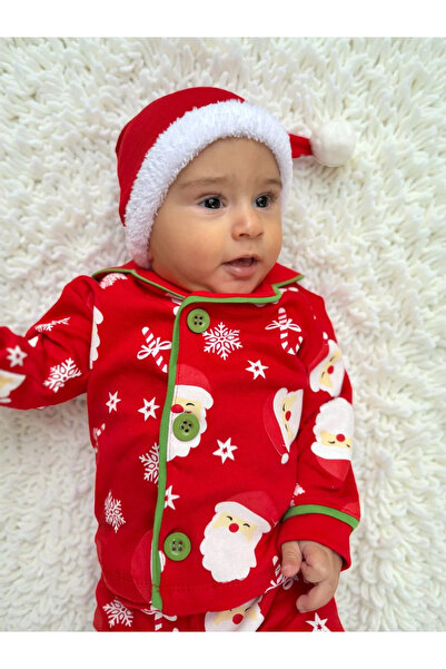 Minizade Peter Pan collar New Year Themed 100% Cotton Pompom Hat and Slippers Set of 4