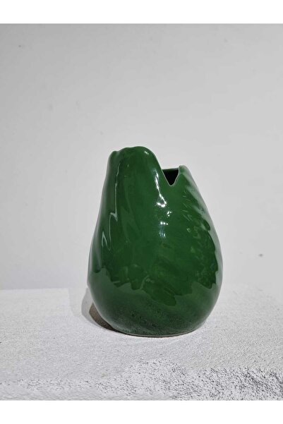 ÖZLEMKAYMAZ Ceramic Chrome Green Tones Leaf Patterned Cocktail Glass 15X12 cm