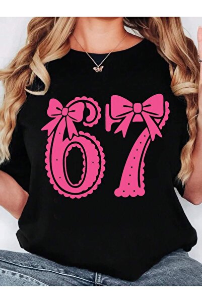 EYMORA تيشيرت كبير الحجم مطبوع عليه الرقم 67