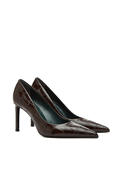 George Hogg Kahverengi Kroko Desenli Kadın Deri Topuklu Ayakkabı