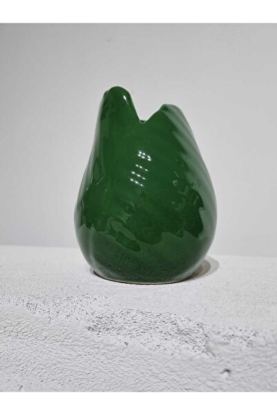 ÖZLEMKAYMAZ Ceramic Chrome Green Tones Leaf Patterned Cocktail Glass 15X12 cm