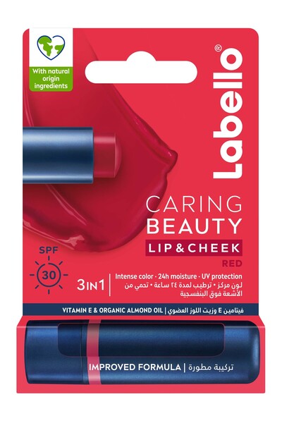 LABELLO مرطب الشفاه والخدود من كارينغ بيوتي، أحمر، بعامل حماية من الشمس 30 - 4.8 جم