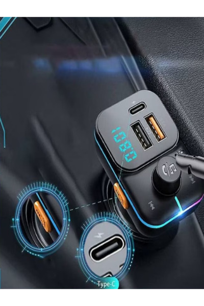 OEM FM Modulator, Lighting, Bluetooth, 3 Ports, 1x Type-C 2x USB-A, Black
