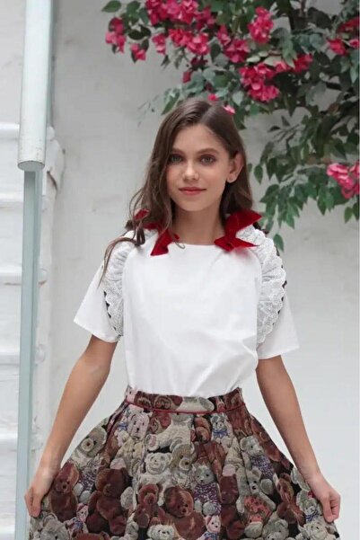 Alesaei-mondo tondo Girls' white blouse with bow 7112