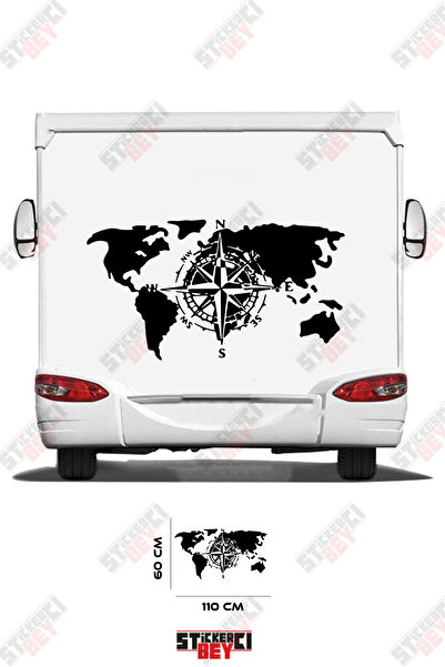 STİCKERCI BEY ملصق مزخرف بنمط البوصلة وخريطة العالم للعربات المتنقلة