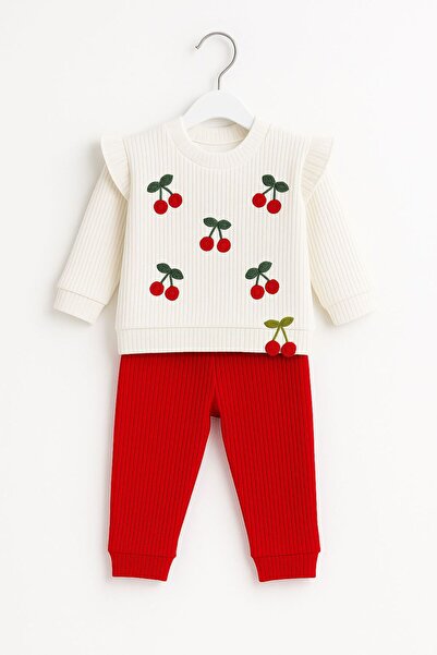 tomofil Cherry Embroidered Baby Girl Ribbed Cherry Patterned Two-Piece Set – ...