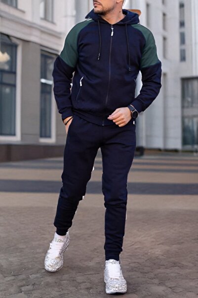 EXCLUSIVE STYLE Men's cotton tracksuit - Half DG Navy / Light green