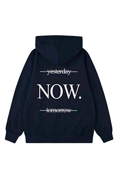 Elvino Yesterday Now Tomorrow Printed Women/Men Unisex Oversized Hooded 3-Thread Sweatshirt