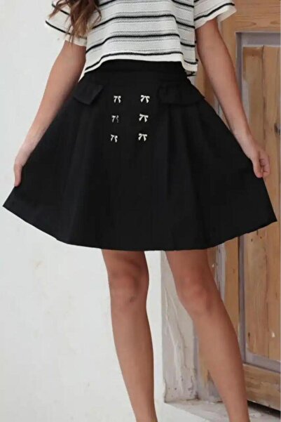 Alesaei-mondo tondo تنورة بناتي كلوش اسود قصير 7130