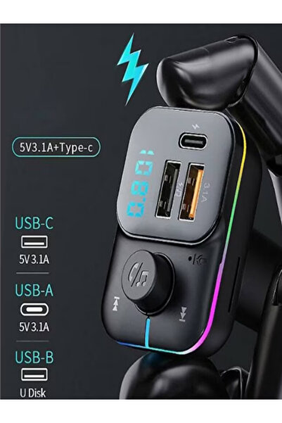 OEM FM Modulator, Lighting, Bluetooth, 3 Ports, 1x Type-C 2x USB-A, Black