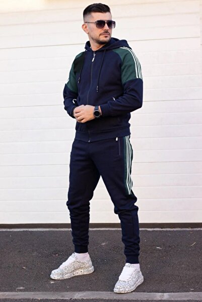EXCLUSIVE STYLE Men's cotton tracksuit - Half DG Navy / Light green