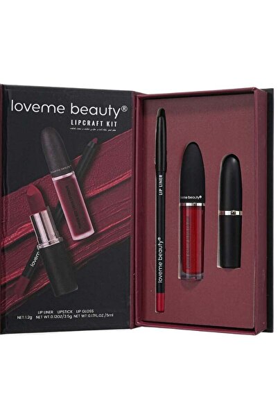 LOVEME BEAUTY مجموعة ليب كرافت - قلم تحديد الشفاه، أحمر شفاه غير لامع، وملمع شفاه، 3 في 1، عالي الصبغة، يدوم طويلاً