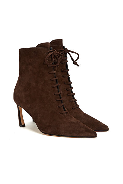 George Hogg Kahverengi Kadın Bağcıklı Topuklu Süet Deri Bot