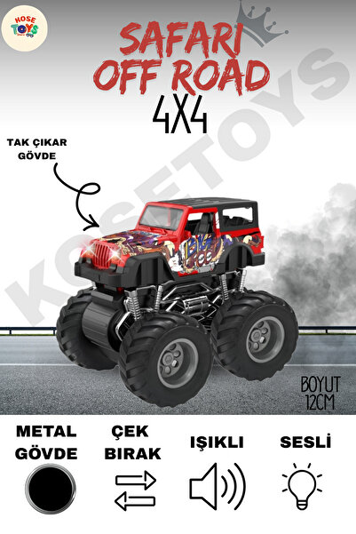 kosetoys Metal Jeep Friction Powered Lighted Musical Off Road Car 12 cm