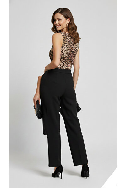 MAXLEVEL MODA Leopard Pattern Double-Breasted Necklined Women's Bodysuit Bluz