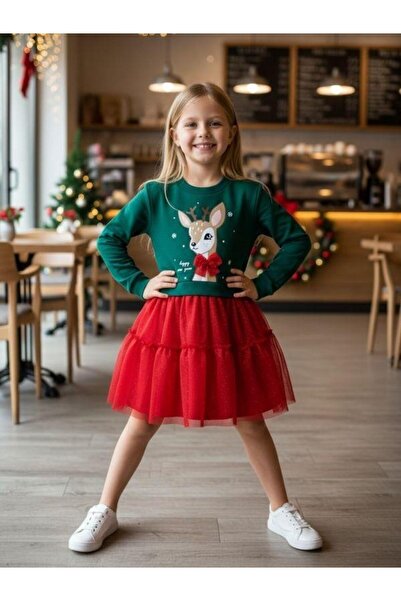 Zekids Girl's Christmas Themed Tulle Bow Dress