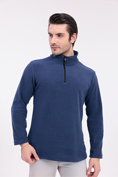 Firststops Men's Navy Blue Half-Zip Fleece Sweatshirt