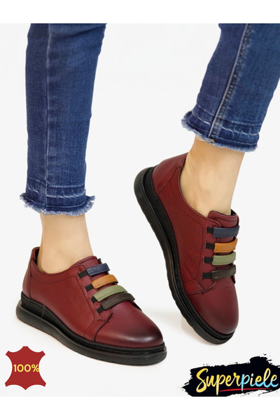 kevali TRC women's burgundy genuine leather casual shoes