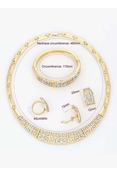 Generic Set Of 4 Crystal Gold Plated Bridal Necklace Jewellery