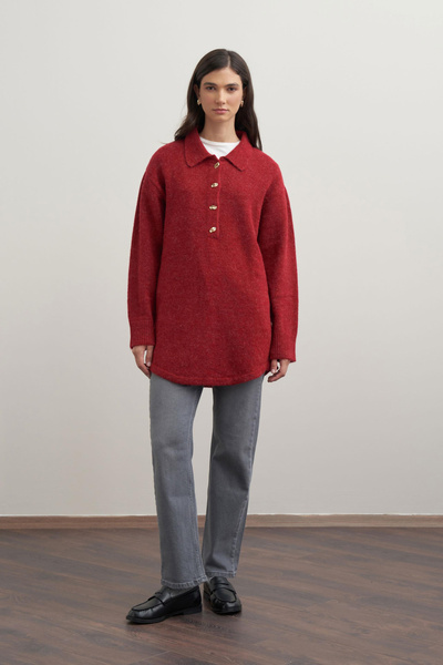 ALLDAY Gold Buttoned Half Placket Sweater