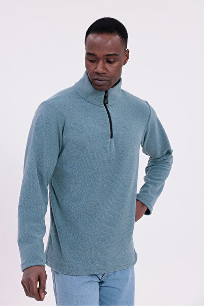 freemen Men's Blue Fit Mock Neck Half Zip Sweatshirt Fleece