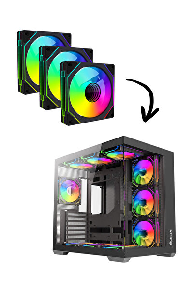 Revenge 3Pcs 6Pin Argb Fan Compatible with Black Supernova Hexagon Mirrored 6 Pin Controller Connected Fan Set