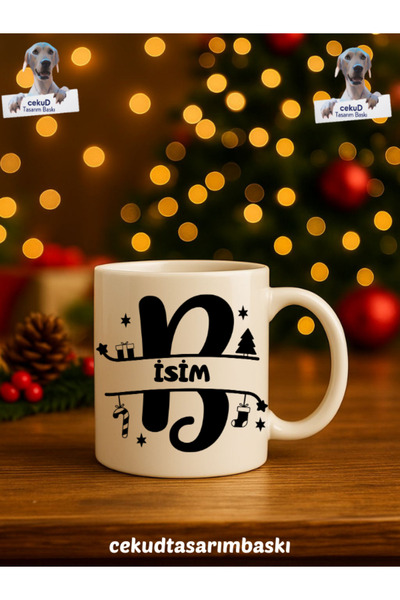 cekud tasarım baskı İsme Özel Harfli Seramik Beyaz Kupa Bardak (B Harfi)