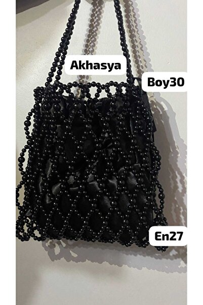 AKHASYA حقيبة يد مطرزة بالخرز الأسود