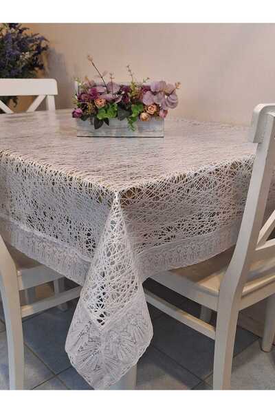 Başak Ev Tekstili Lace Edged 120X150 cm Pvc Oilcloth Wipeable Spider Web Pattern Tablecloth