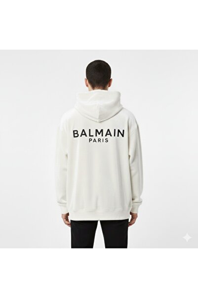 STITCH by MH Balmain White Velvet Logo Hoodie