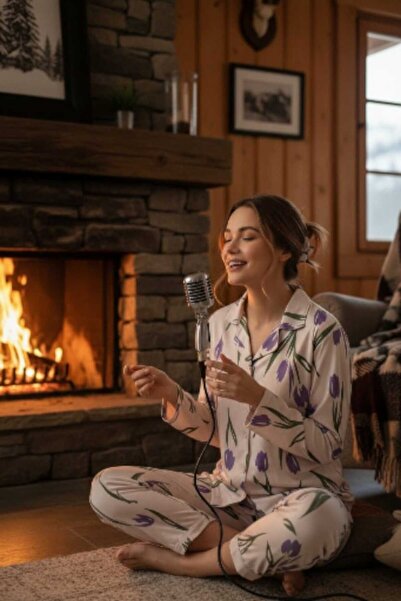 NiCe İç Giyim Tulip Patterned & Same Patterned Set with Buckle Soft Viscose F...