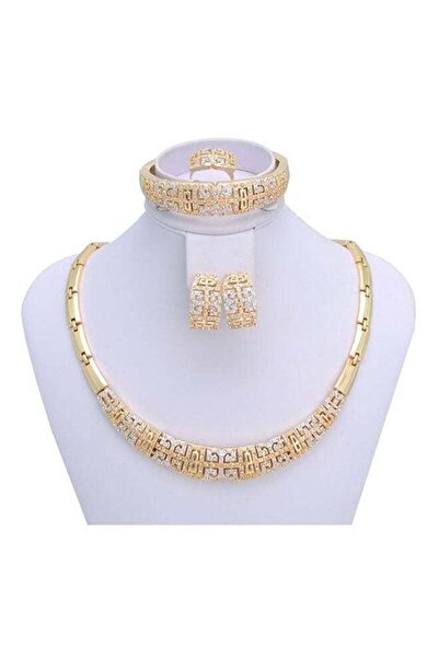 Generic Set Of 4 Crystal Gold Plated Bridal Necklace Jewellery