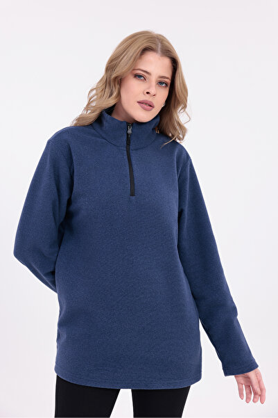 Firststops Women's Navy Blue Half Zipper Fleece Sweat
