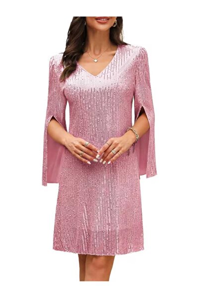 elissaa V YAKA SÜS KOL PUL PAYET MİNİ ELBİSE