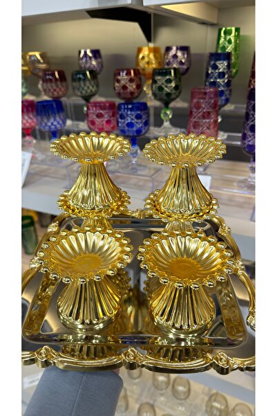 Vakıf home 6 Adet Metal Ayaklı Gold Drajelik Lokumluk Kahve Yanı