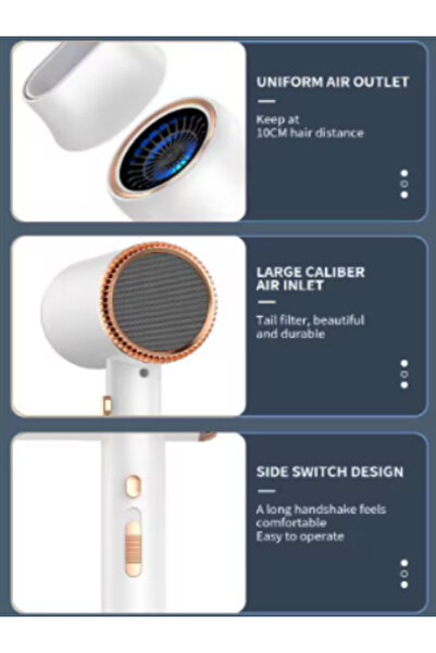 OEM Hair dryer, 2400 W power, 3 speeds, powerful motor, ionic air, compact design, White/Gold